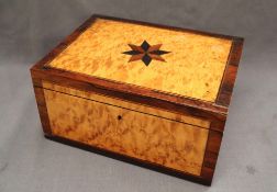 A 19th century rosewood and satinwood jewellery box,