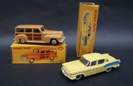 A Dinky Toys 179 Studebaker President Sedan in light yellow with blue flash and hubs in correct