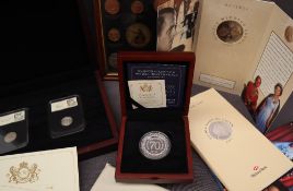 The Platinum Wedding silver proof Piedfort £5 with certificate and box together with The Queen