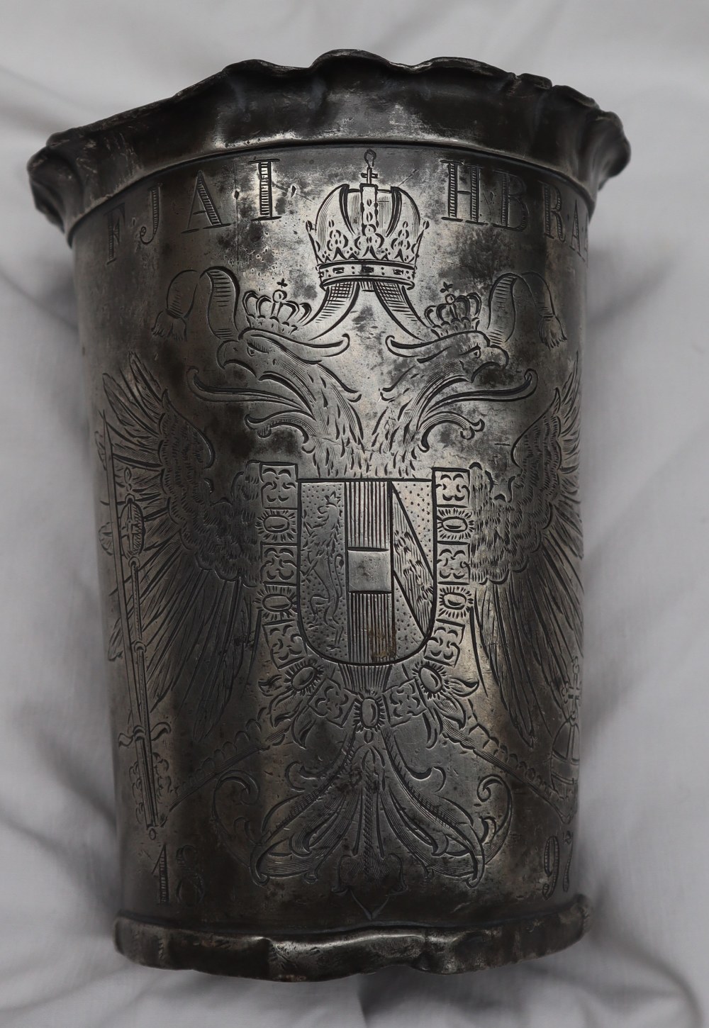 Emperor Francis Joseph I of Austria pewter foot washing beaker, of flared tapering form, - Image 4 of 15