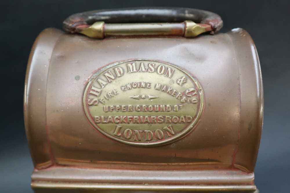 A Shand Mason & Co copper fire engine lamps of rectangular form with a leather covered oval folding - Image 9 of 9