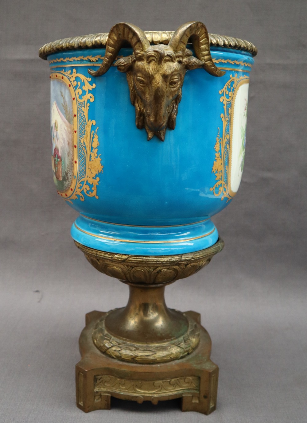 A 19th century Sevres style jardiniere mounted as a vase with an gilt metal mounted rim, - Image 4 of 10