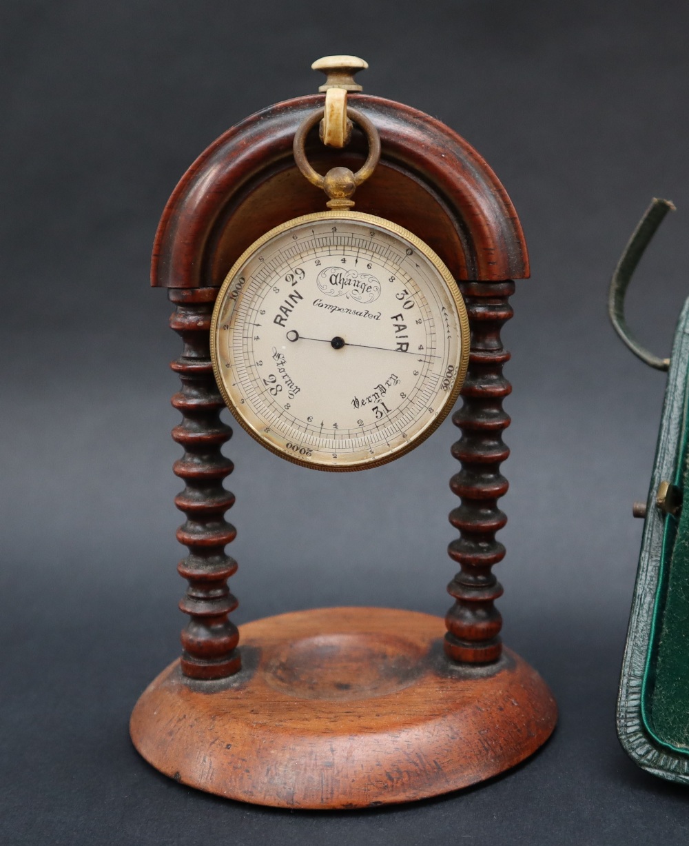 A gilt metal compensated pocket barometer, with a silvered dial, - Image 2 of 7