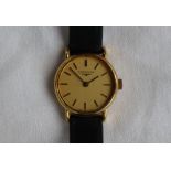 A lady's gold plated Longines wristwatch,