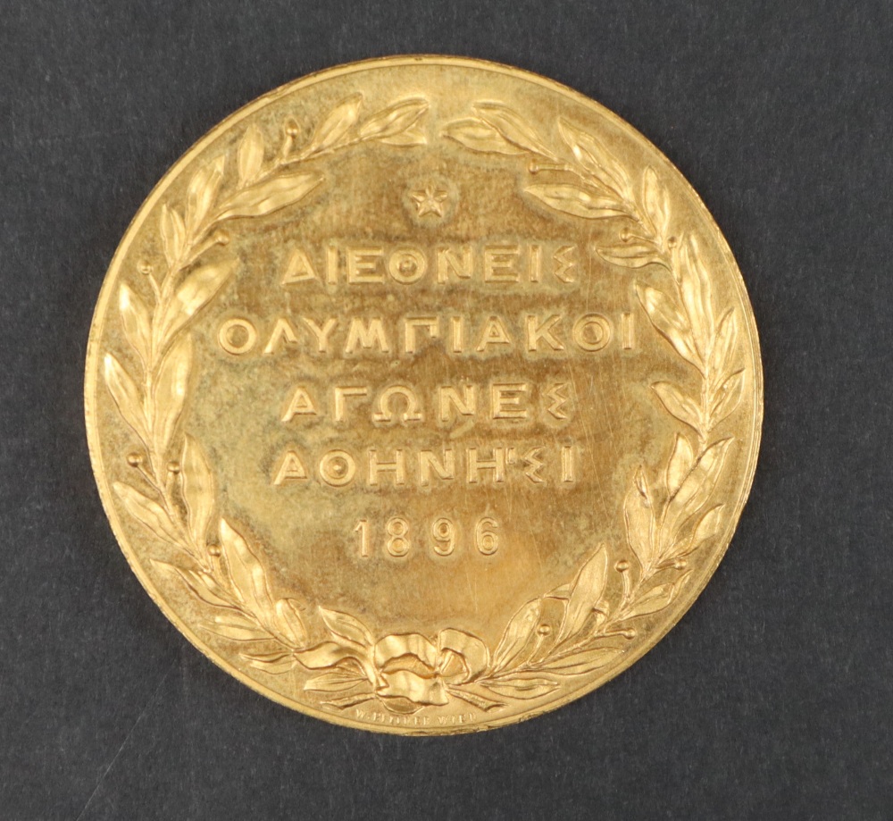 A Participation medal issued for the Athens 1896 Summer Olympics. Gilt bronze, 50 mm, by W. - Image 4 of 5