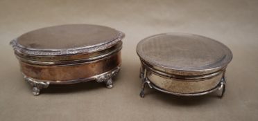 An Elizabeth II silver jewellery box and cover of oval form with engine turned decoration on leaf