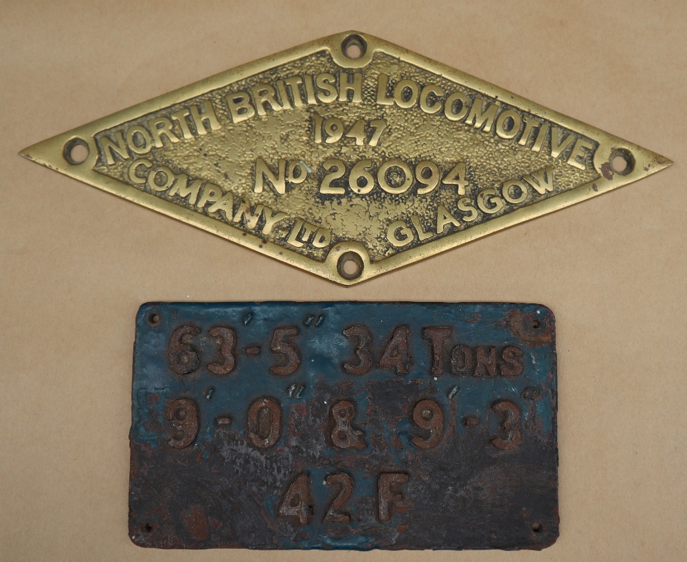 A railway wagon plate "63'-5" 34 Tons, 9'-0" & 9'-3" 42F, of rectangular form, 20. - Image 2 of 3