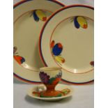 A Clarice Cliff flora pattern 8874 plate, 25cm diameter together with a smaller example, 22.