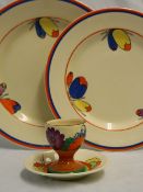A Clarice Cliff flora pattern 8874 plate, 25cm diameter together with a smaller example, 22.