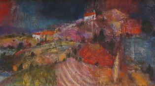 Chris Griffin Cantabrian landscape Alkyd Signed and label verso 21 x 38cm **Artist resale rights