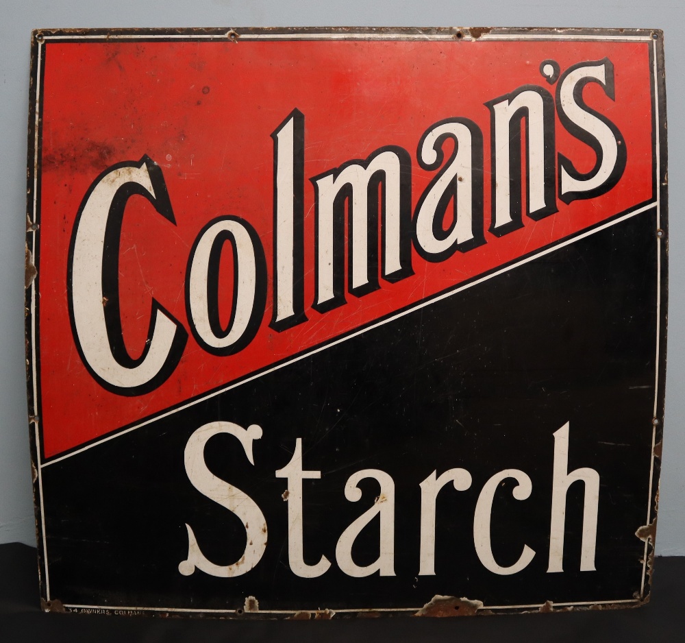 A red and black enamel sign for "Colman's starch" 91 x 96.