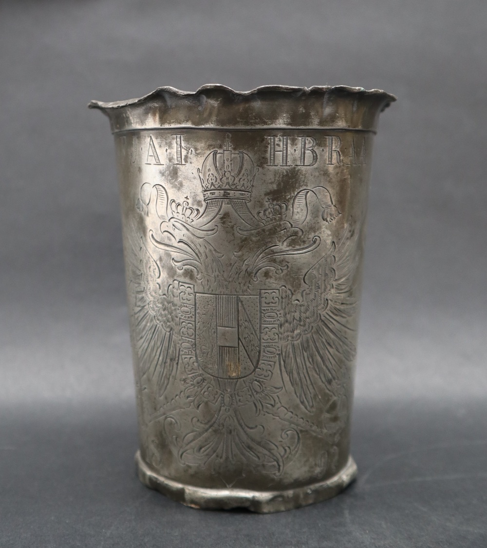 Emperor Francis Joseph I of Austria pewter foot washing beaker, of flared tapering form, - Image 2 of 15