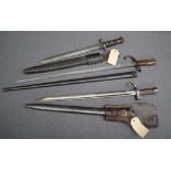 A 19th century French Gras bayonet, the 52cm blade inscribed Mre d'armes de Chat et fevrier 1876,