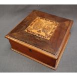 A 19th century Irish Killarney yew marquetry decorated box of square form,