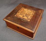 A 19th century Irish Killarney yew marquetry decorated box of square form,