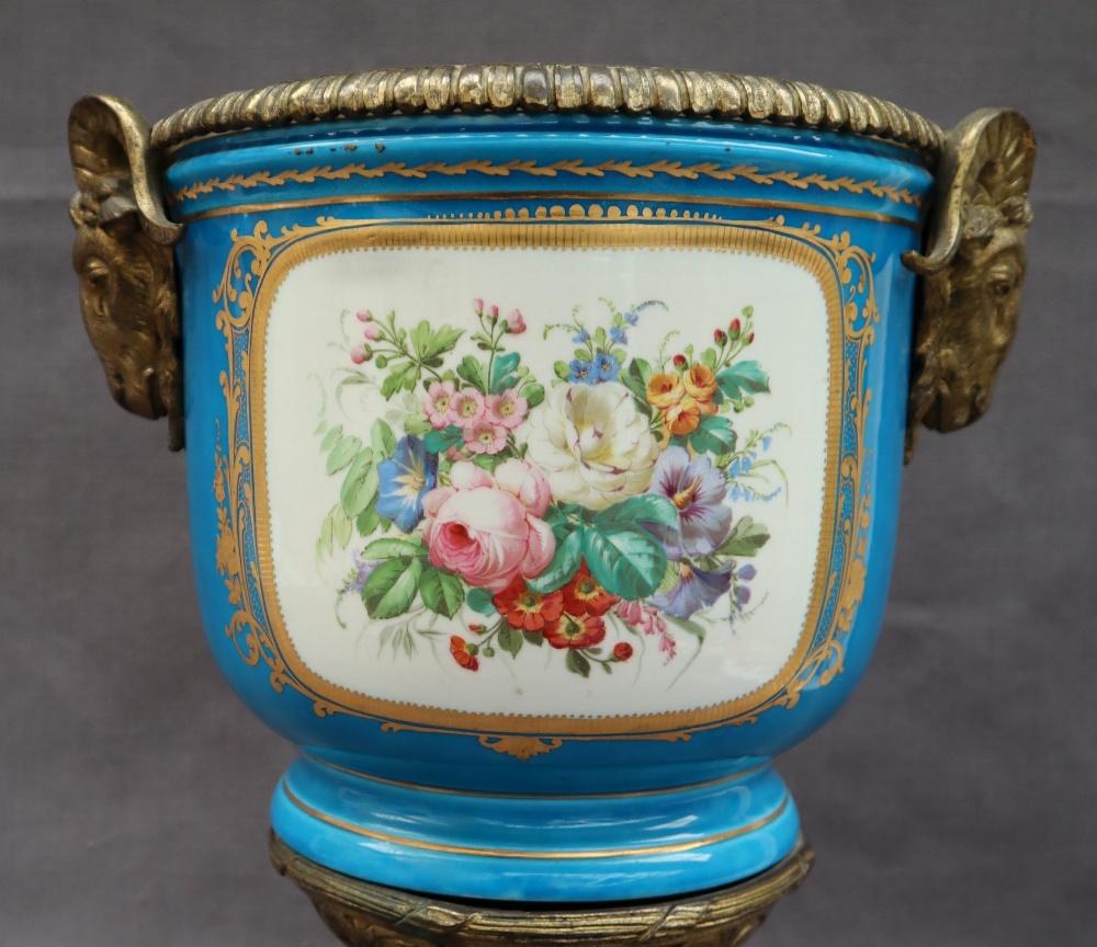 A 19th century Sevres style jardiniere mounted as a vase with an gilt metal mounted rim, - Image 6 of 10