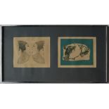 West Baffin Eskimo Co-operative Ltd, two prints mounted as one of figures and geese,