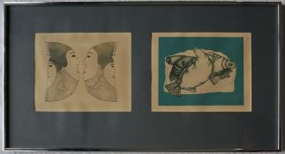 West Baffin Eskimo Co-operative Ltd, two prints mounted as one of figures and geese,