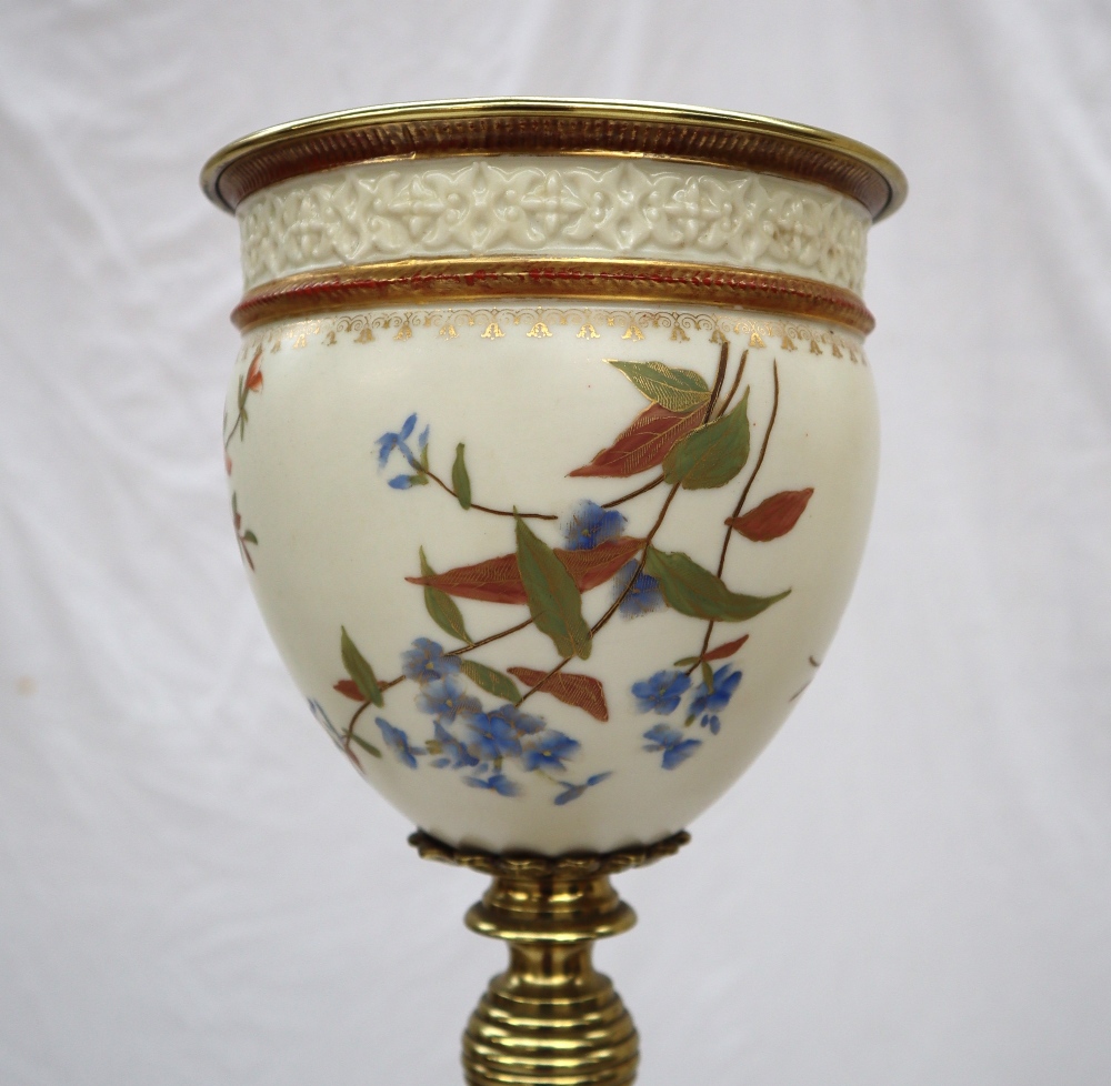 A Royal Worcester porcelain and brass standard oil lamp, - Image 8 of 10