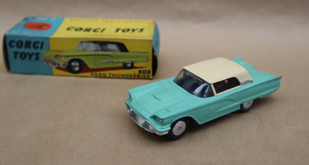 Corgi Toys 214 Ford Thunderbird Hardtop, pale green body, cream roof, 1959 rear number plate, - Image 2 of 4