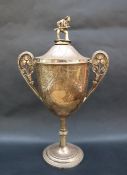 A Victorian silver twin handled trophy cup and cover,