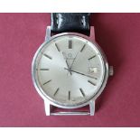 A gentleman's Omega stainless steel wristwatch, the silvered dial with batons and a date at 3,