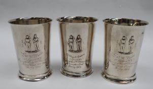 A set of three Edward VII silver goblets, for the National Rifle Association,