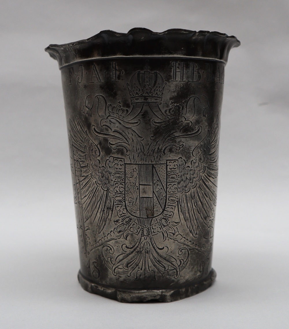 Emperor Francis Joseph I of Austria pewter foot washing beaker, of flared tapering form,