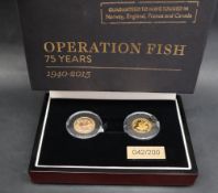 A George V 1915 gold sovereign together with a 2015 gold 75 dollars coins,