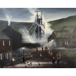 Brian Reeves Mining village Oil on canvas Signed Label verso 24cm x 30cm ***Artists Resale Rights