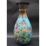 A large Japanese cloisonne baluster vase decorated with butterflies,