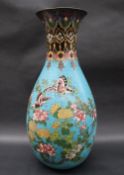 A large Japanese cloisonne baluster vase decorated with butterflies,