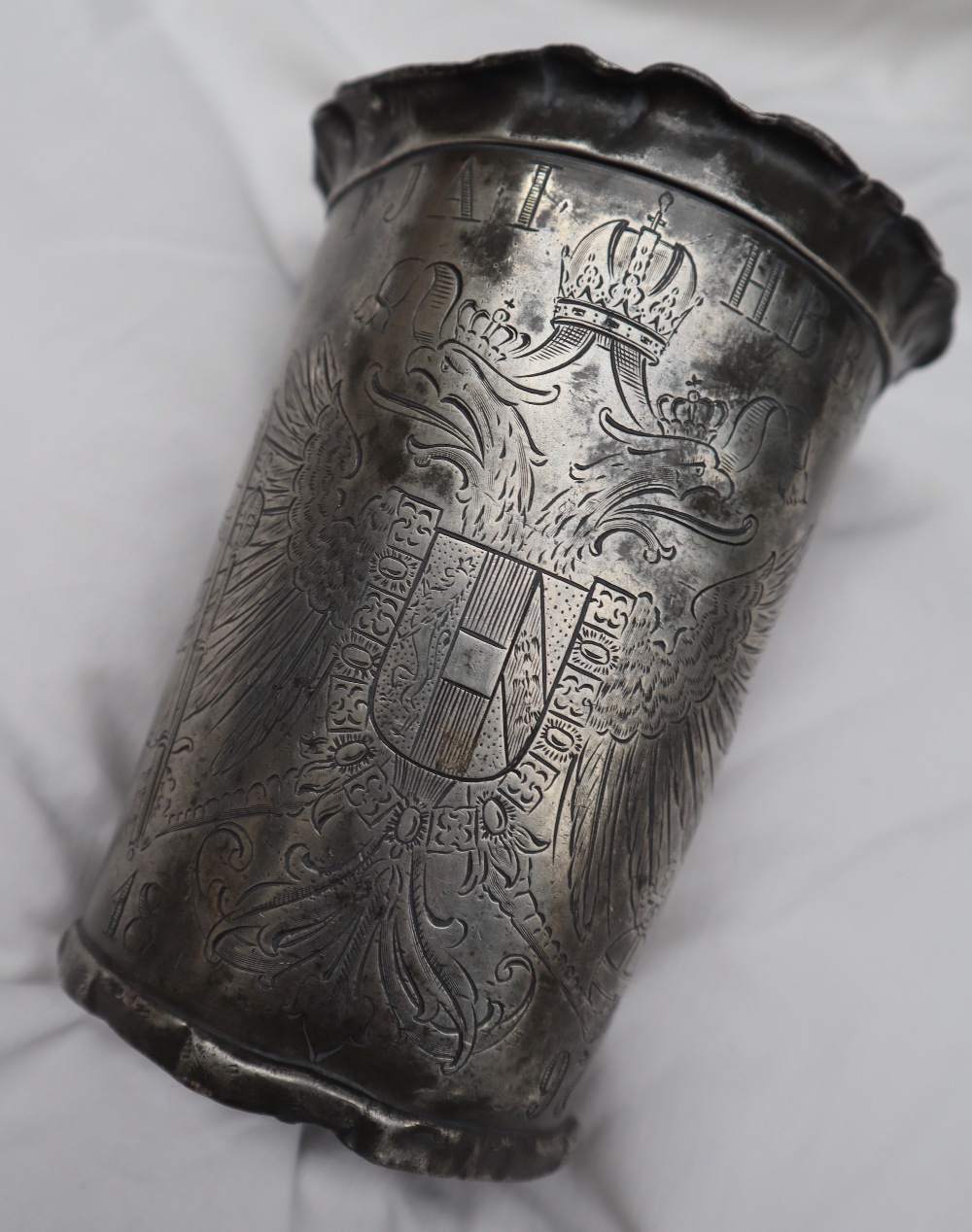 Emperor Francis Joseph I of Austria pewter foot washing beaker, of flared tapering form, - Image 5 of 15