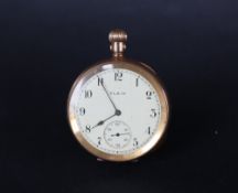 A gold plated open faced keyless wound pocket watch,