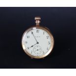 A gold plated open faced keyless wound pocket watch,