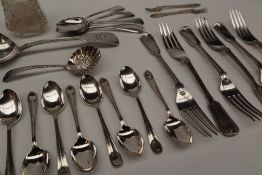 A set of six Victorian fiddle and thread pattern dessert forks, London, 1860 and 1857,