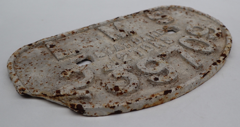 A railway wagon plate for LMS Standard 12 Tons, 239709, of flattened oval form, 28. - Image 2 of 3