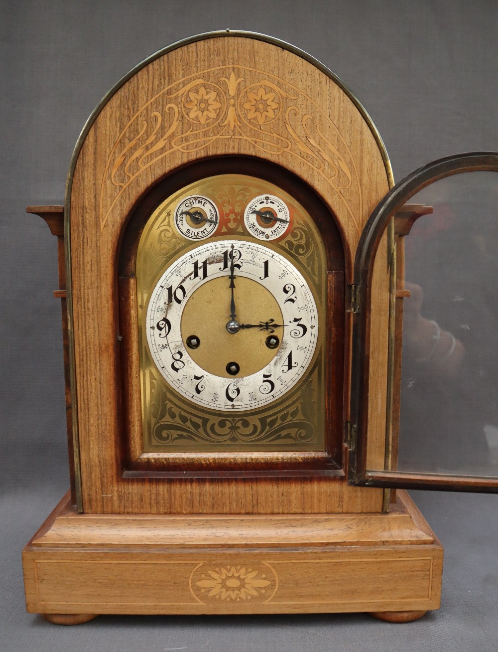 A 19th century rosewood mantle clock, of pointed form, with brass carrying handles, - Image 3 of 6