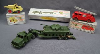 Dinky Supertoys 660 Tank Transporter with green body and trailer, in original box,