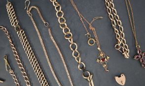 A 9ct yellow gold Albert chain together with a two 9ct gold chains,