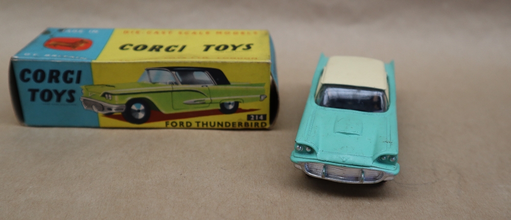 Corgi Toys 214 Ford Thunderbird Hardtop, pale green body, cream roof, 1959 rear number plate, - Image 3 of 4