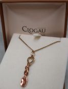 A 9ct Welsh gold Clogau love spoon pendant on a 9ct gold chain, approximately 5 grams,