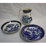 An 18th century Worcester blue and white cormorant pattern saucer dish,