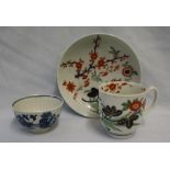 An 18th century Worcester fence pattern tea bowl together with a Worcester coffee cup and saucer