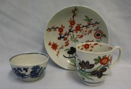 An 18th century Worcester fence pattern tea bowl together with a Worcester coffee cup and saucer