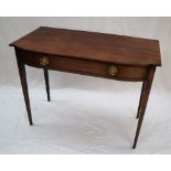 A 19th century mahogany side table with a D shaped top above a single drawers on square tapering