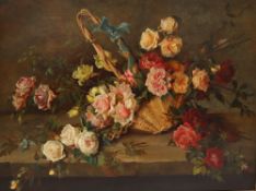 S Penn Still life study of a basket of flowers Oil on canvas Signed 75 x 101cm