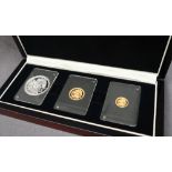 A 2018 Angel three coin set comprising a 1oz au.999 silver medallion, a 1/4 ounce au.