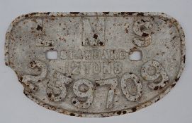 A railway wagon plate for LMS Standard 12 Tons, 239709, of flattened oval form, 28.