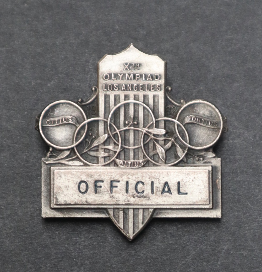 Olympics - A white metal Official's pin badge for the Xth Olympiad Los Angeles 1932,